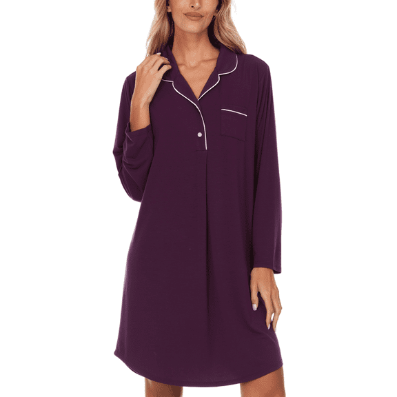 Flora By Flora Nikrooz Women's Deborah Long Sleeve Notch Knit Sleepshirt Nightgown, Small