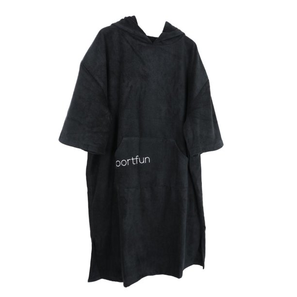 Poncho de toalla cambiante con capucha para surfear, nadar y bañarse para adultos y hombres Negro
