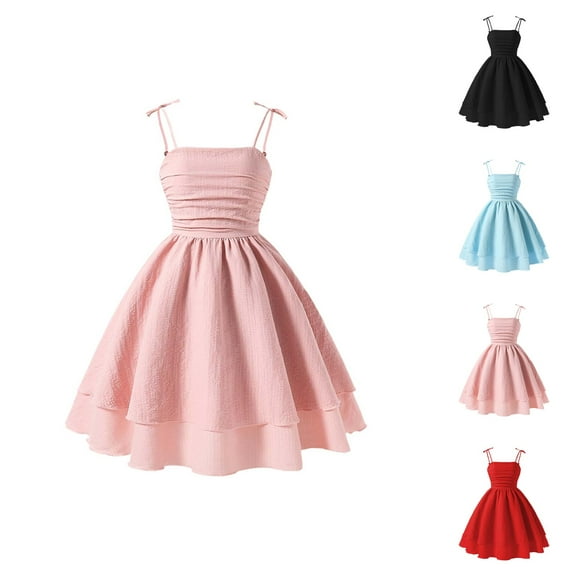 Girls' Dresses Girls Princess Dress Summer Girls Solid Color Dress With Bow Knot Sweet Sleeveless For Kids