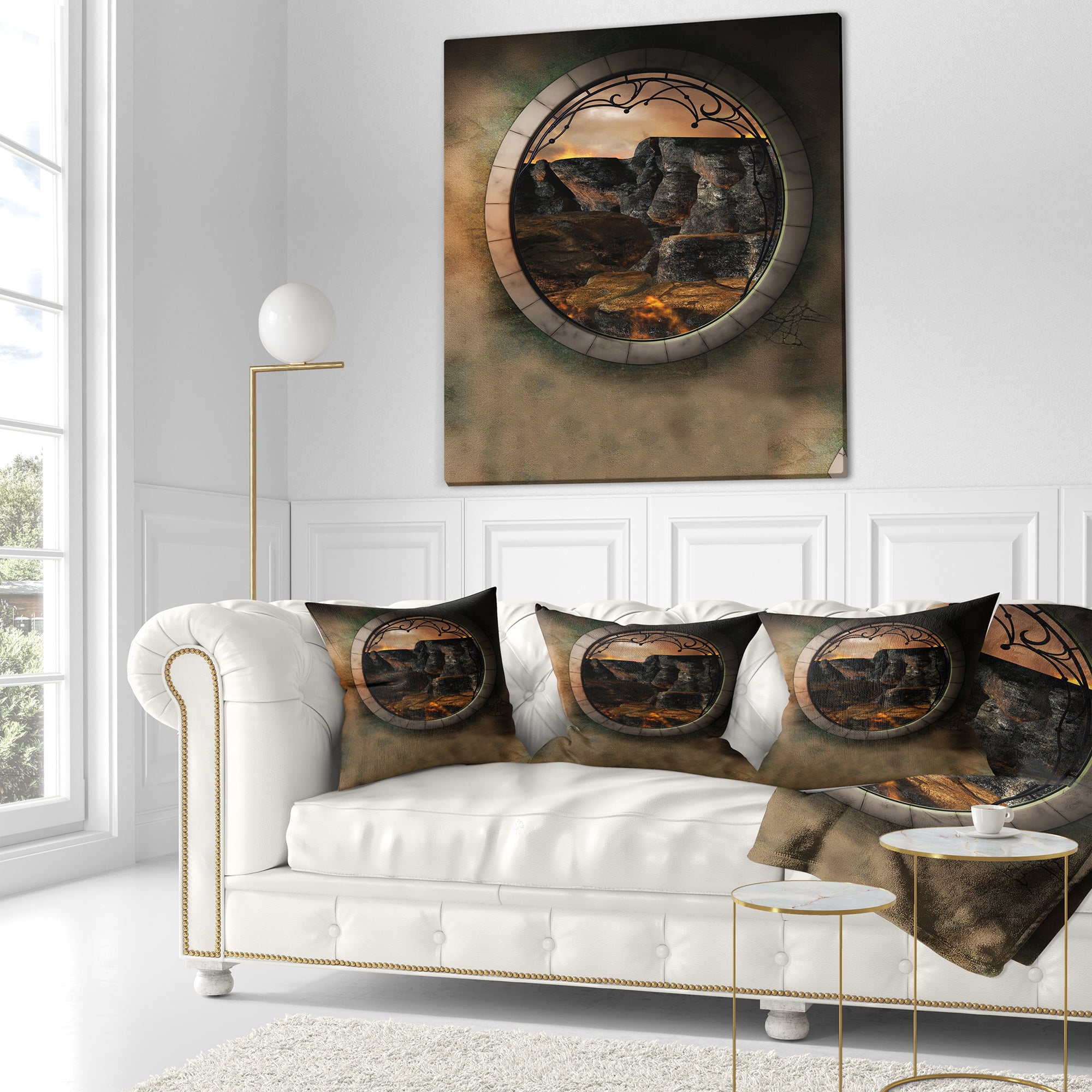 Designart Brown Fantasy Landscape with Frame - Photography Throw Pillow - 16x16