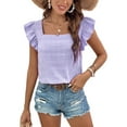 thumbnail image 2 of Women'S Casual Summer Square Neck Tank Tops Sleeveless Ruffle Chiffon Blouses Top Shirts Purple L, 2 of 9