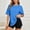 BU1, variant on Womens Blouse, Crew Neck Short Sleeve Loose Split Top Blue XL