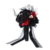 Artificial Black Rose Flowers Bouquet With Spooky Branches Mesh Decoration Ghost Bride Party Supplies Haunted House Room Store Decor Festival Setup