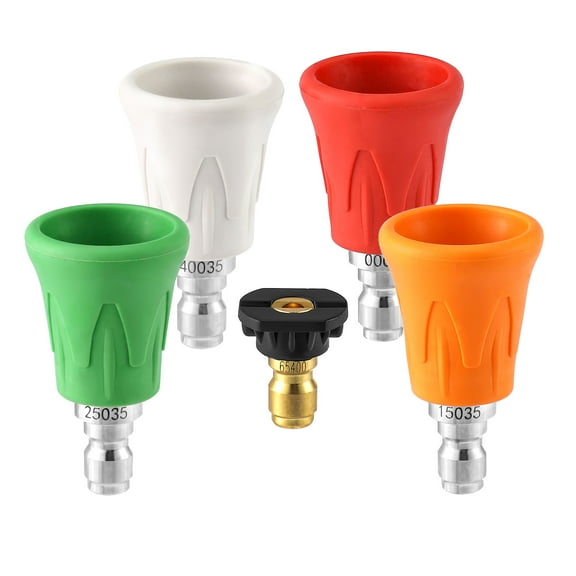 Pressure Washer Nozzle Guard, Stainless Steel High Power Washer Nozzle Tips Set with Upgraded Rubber Protector Cover, 5Pcs Pressure Washing Nozzle Holder with 1/4" Quick Connect, Orifice 3.5