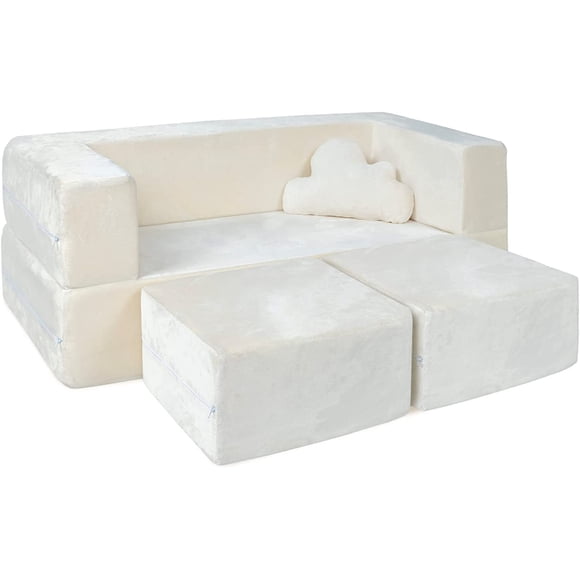 Sofá modular infantil para dormitorio o sala de juegos de niños pequeños y bebés, incluye almohadas (marfil),Marfil