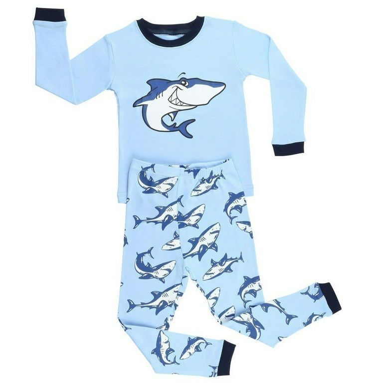 Elowel Blue Shark Print Cotton 2 piece Pajama Set Baby Little Big Boys