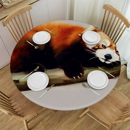 

QFMY Red Panda Round Table Cover Washable for Home Kitchen Outdoor Decoration 100% Polyester Fiber 31-35