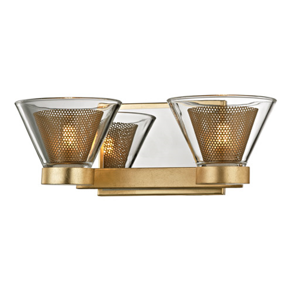 Bathroom Vanity 2 Light With Gold Leaf and Polished Chrome Finish Hand