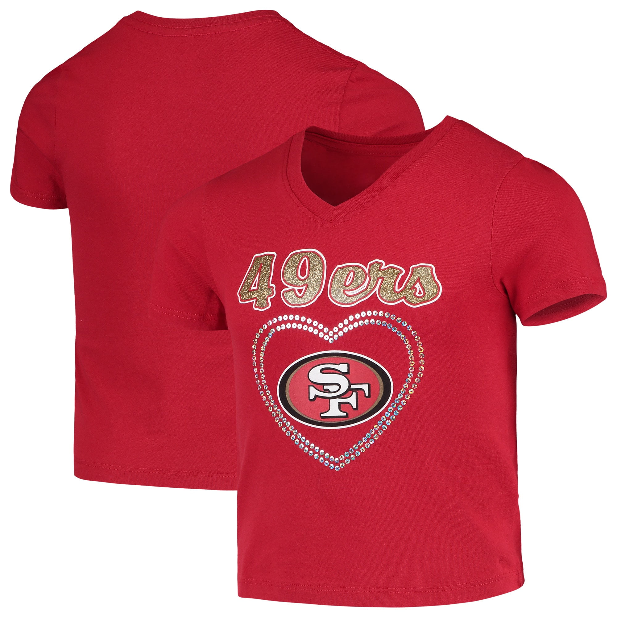 San Francisco 49ers Girls Youth Heart Logo V-Neck T-Shirt - Scarlet - Walmart.com - Walmart.com