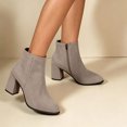 thumbnail image 2 of Puntoco Women's Block Chunky Heel Boots Pointed Toe Slip-on Ankle Boot with Zipper Shoes Khaki 7.5, 2 of 8