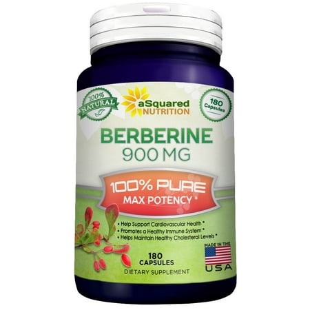 aSquared Nutrition berbérine 900mg Supplément - 180 Capsules - berbérine naturel HCL Hydrochloride Plus, pur Max Force Presque 1000mg (2x 450mg), santé sucre dans le sang et les niveaux de glycémie