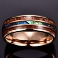 thumbnail image 2 of 8mm Hawaiian Koa Wood Tungsten Rings Dome Abalone Shell/Blue Center Wedding Bands for Men Women Comfort Fit Size 7 to 14, 2 of 6