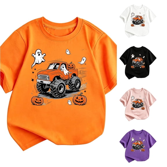 XUANTAOO Kids Halloween Shirts Vintage Print Orange Spooky Season Tee 13-14 Years Halloween Shirt Boys Girls
