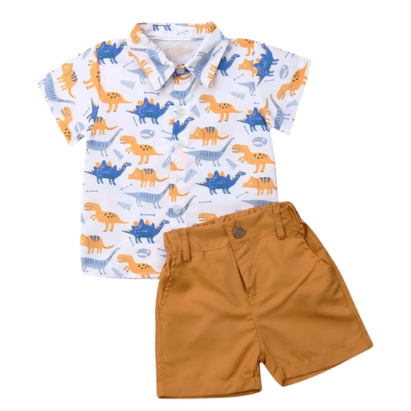 Styles I Love Little Boys Dinosaurs Printed Button-Down Shirt and Shorts 2pcs Casual Outfit Clothes (80/1-2 Years)