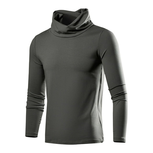 Men's Winter Shirts, Men's Winter Solid Color Medium High Neck Bottom Layer Long Sleeved Round Neck Top