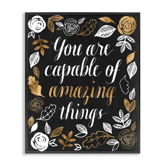 Stupell Industries Traditional Capable of Amazing Things Encouragement Autumn Floral Black Framed Giclee Art, 11 x 14, by Grace Popp