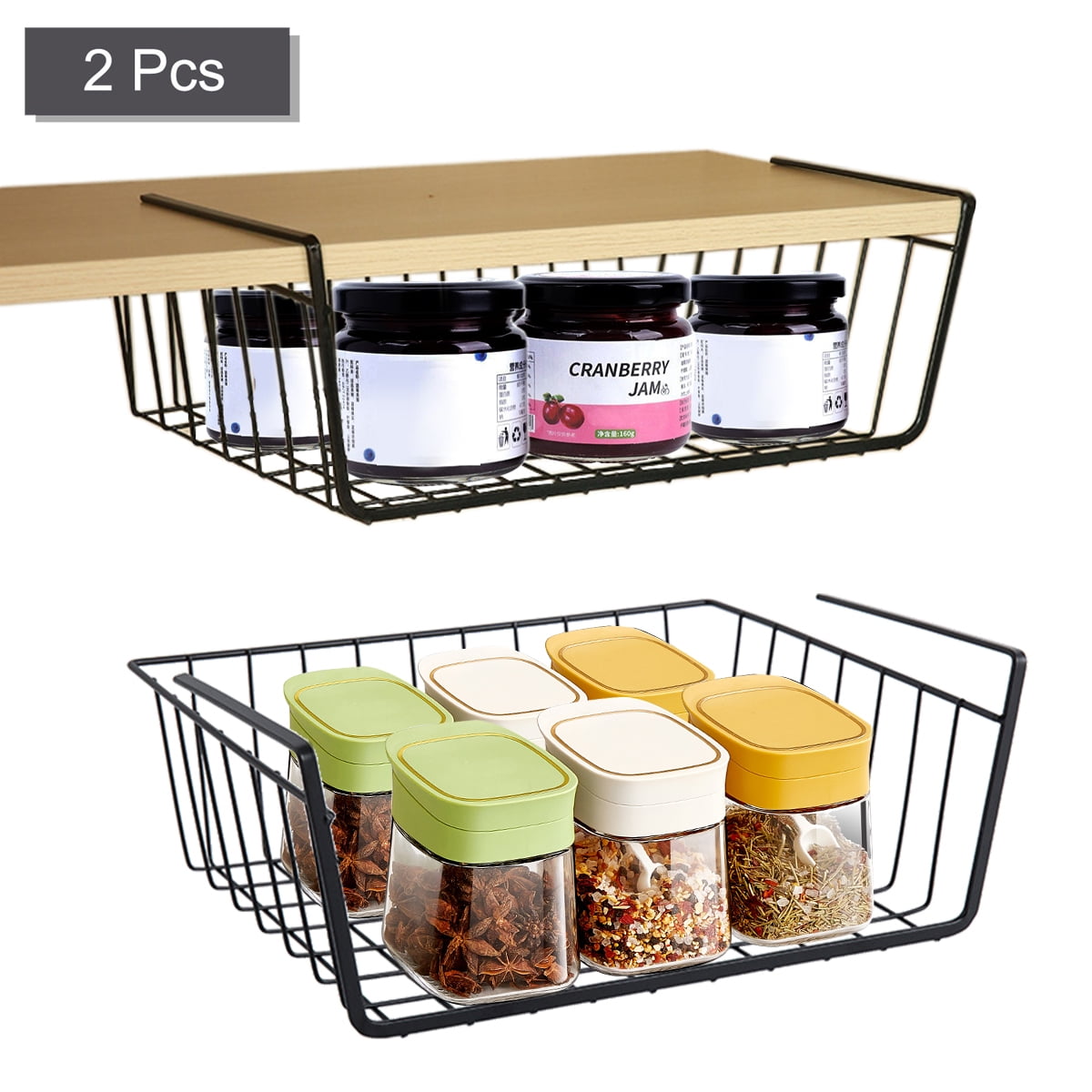 PinkSheep 2 Pack Under Shelf Basket, Storage Hanging Baskets Organizer Wire Rack Shelves