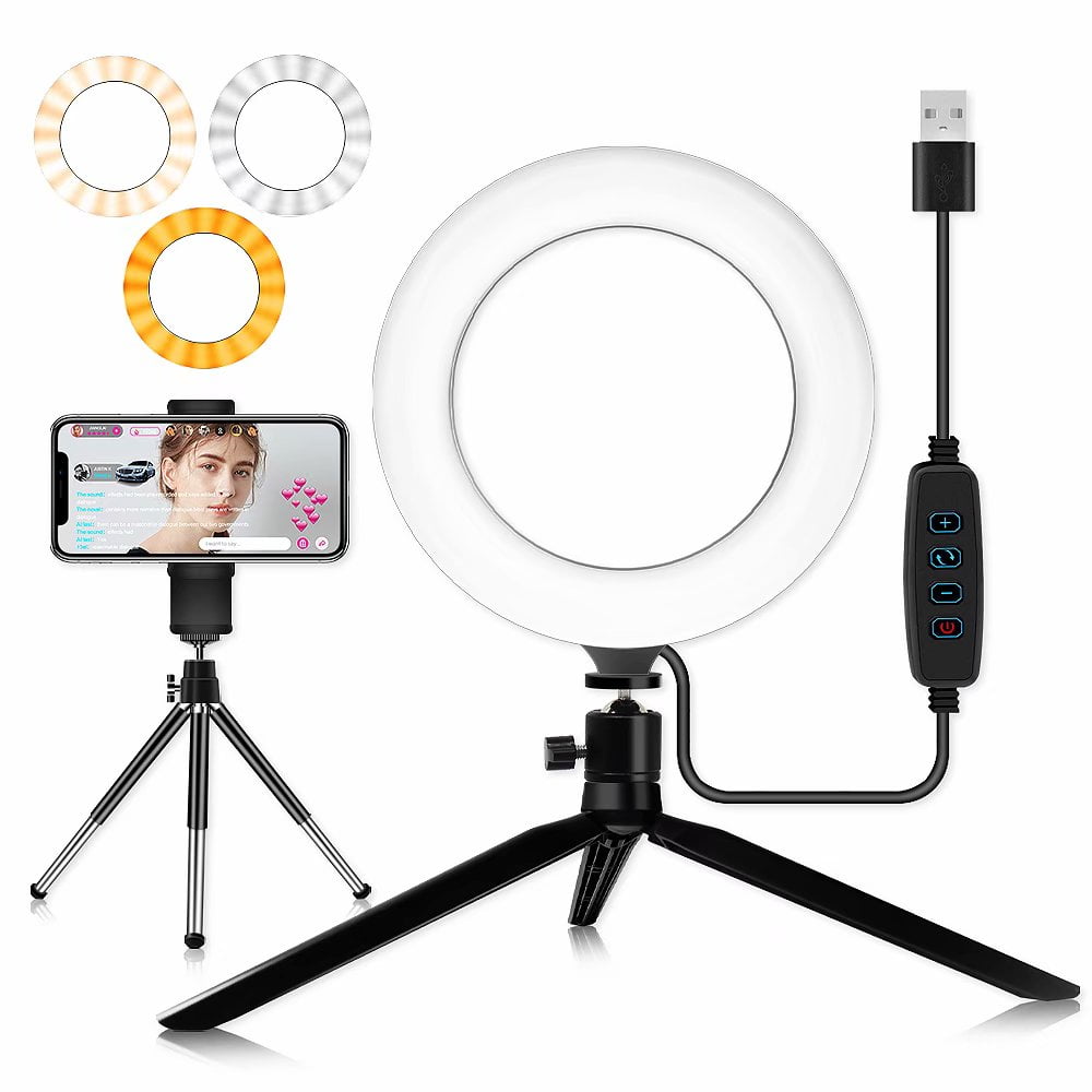 6 Inch Mini LED Video Ring Light Lamp Dimmable W/ Mini Desktop Tripod for Selfie 