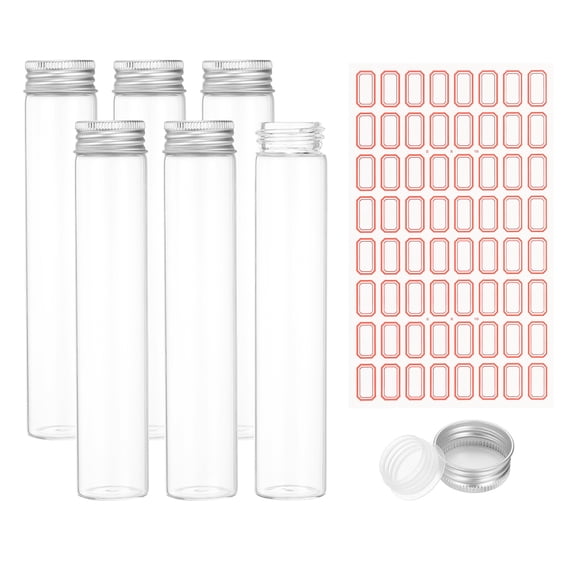 80ml Test Tubes with Caps, 6Pcs 30x150mm Glass Clear Flat Bottom Test Tube Containers with Plastic Cap for Bead Party Candy Bath Salt Storage Scientific Experiment Plant(Silver)