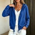 thumbnail image 4 of Women Button Hooded Sweatshirt Jacket Soft Lightweight Hoodies Cardigan with Drawstring Hem Side Pockets Loose Fitting Casual Daily Outwear Blue Womens Oversized Hoodie L, 4 of 8