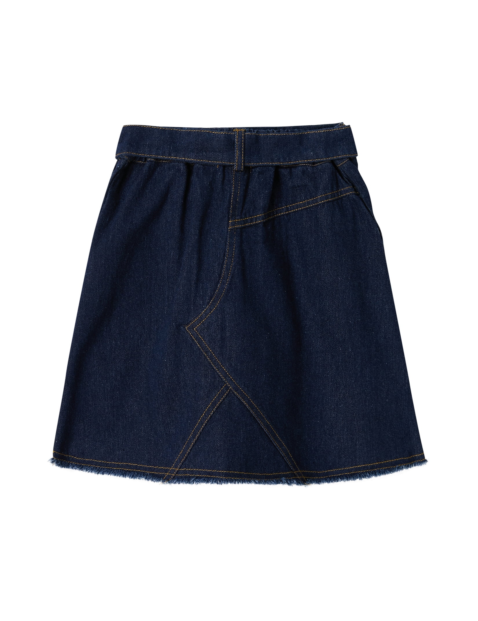 Oyang Little Girls' Mid Waist Button Front Denim Skirt A-Line Fringe Hem  Skirt with Belt for 3-12Y - Walmart.com
