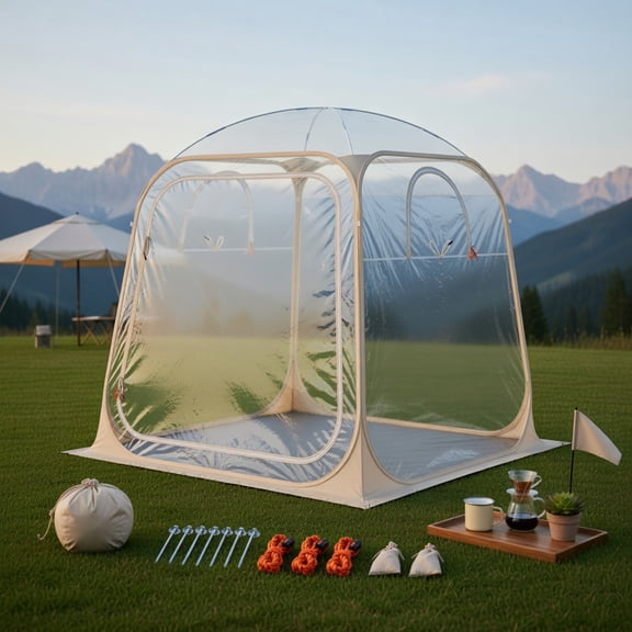 Spaco 7 ft x 7 ft Pop-Up Clear Bubble Tent, All-Weather Waterproof Dome Tent with Sealed Floor, Fiberglass Frame, Glow-in-the-Dark Stakes & Ventilated Windows for Camping