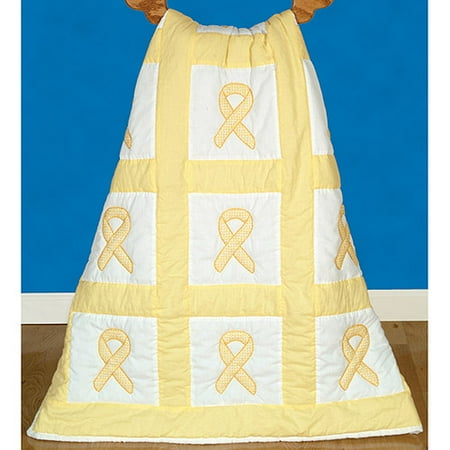 Jack Dempsey Hope Ribbons Stamped White Quilt Blocks, 9" x 9