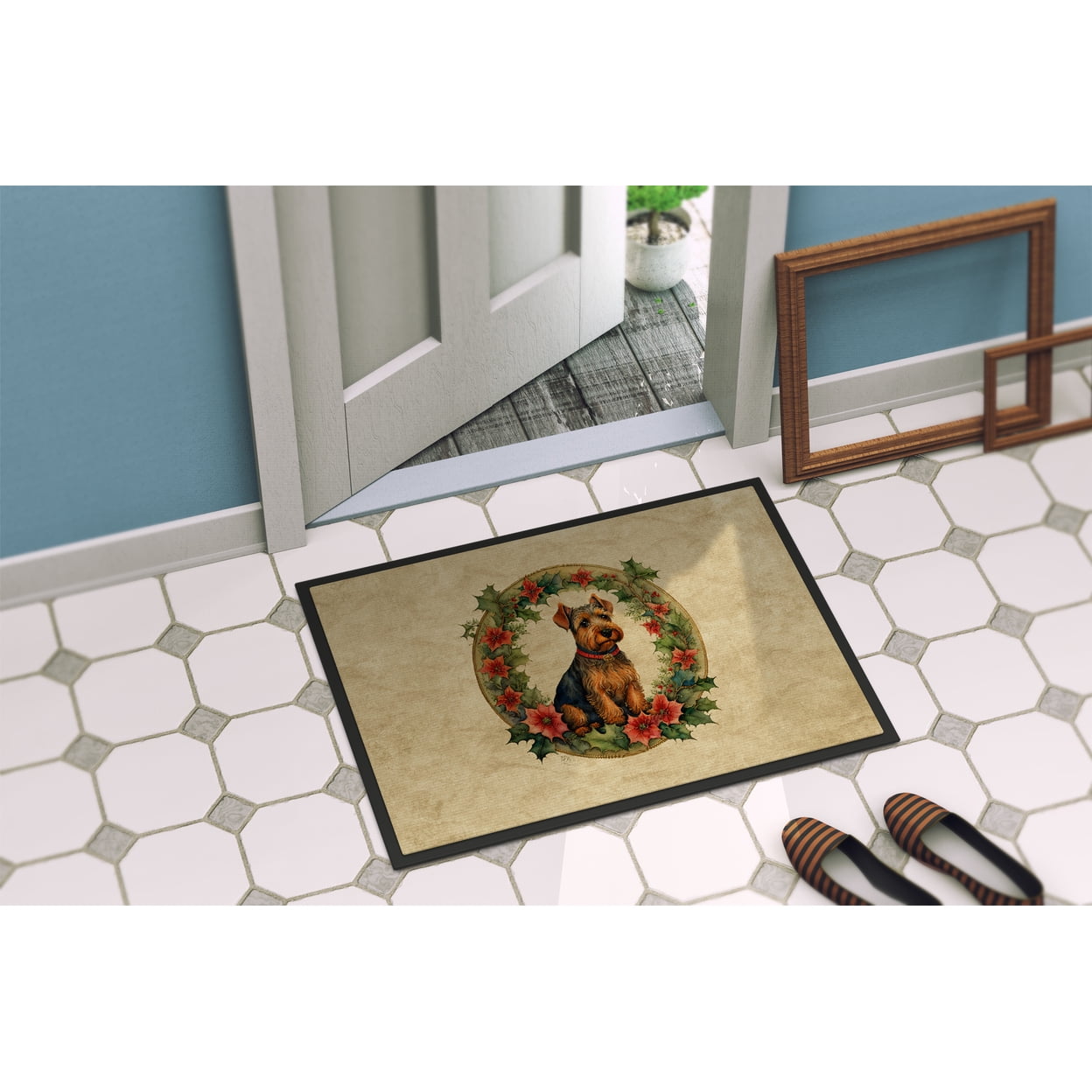 Carolines Treasures DAC2444MAT 18 x 27 in. Unisex Welsh Terrier Christmas Flowers Doormat