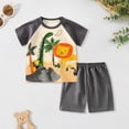 thumbnail image 2 of Linfrsh Toddler Baby Boys Summer Outfits Short Sleeve Cartoon Print T-Shirt Tops & Shorts Sets 2Pcs Cute Baby Boys Cotton Summer Clothes For 1t 2t 3t 4t(Grey,12-18 Months), 2 of 6