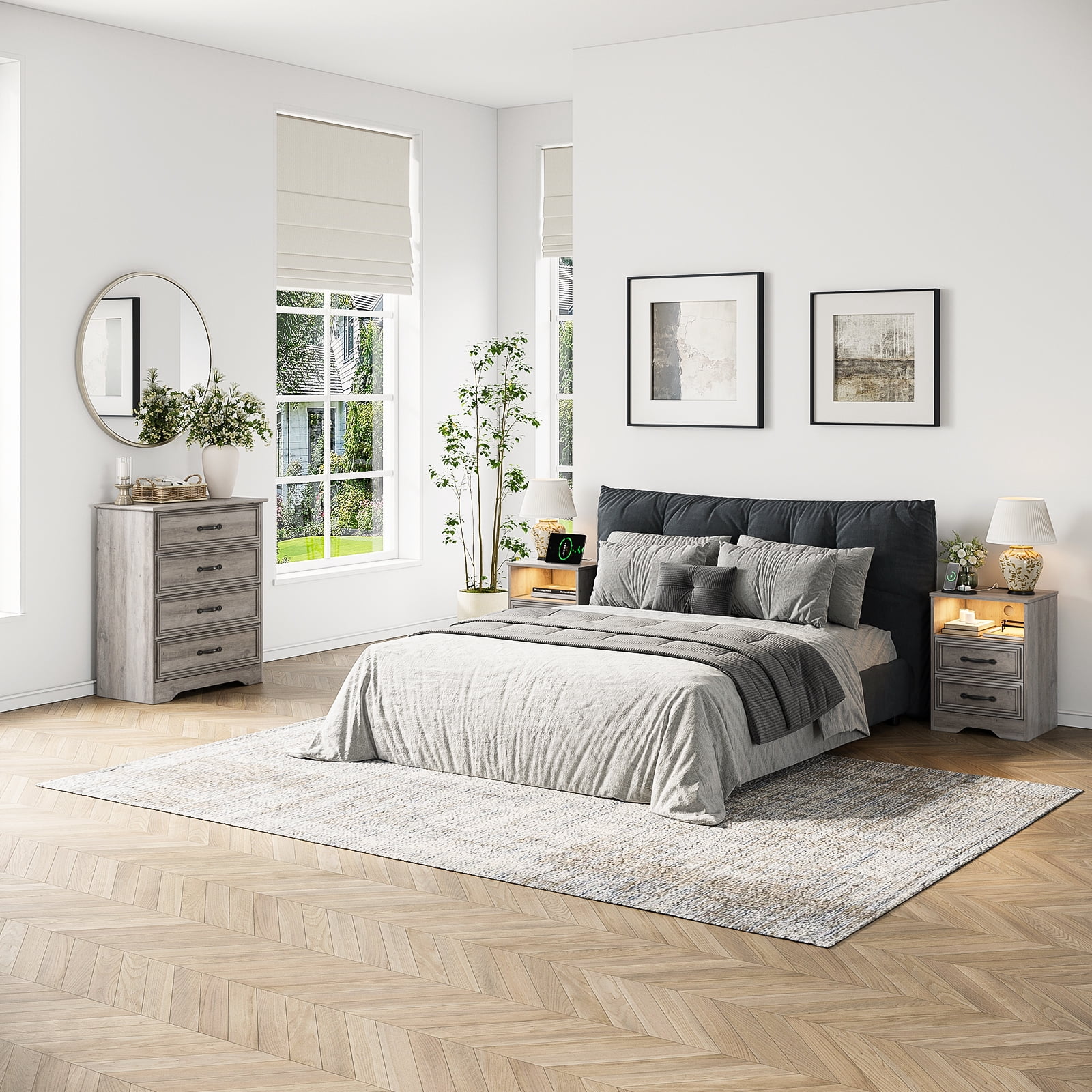 Holliwill 4 Drawer Dressers for Bedroom, Modern Wood Chest of Drawers Storage Cabinet for Living Room, Hallway, Gray