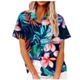 thumbnail image 1 of Camisas de Manga Corta para las Mujeres Cuello Redondo Hawaii Impresión Casual Blusa Plisada, Top Flujo, 1 of 5