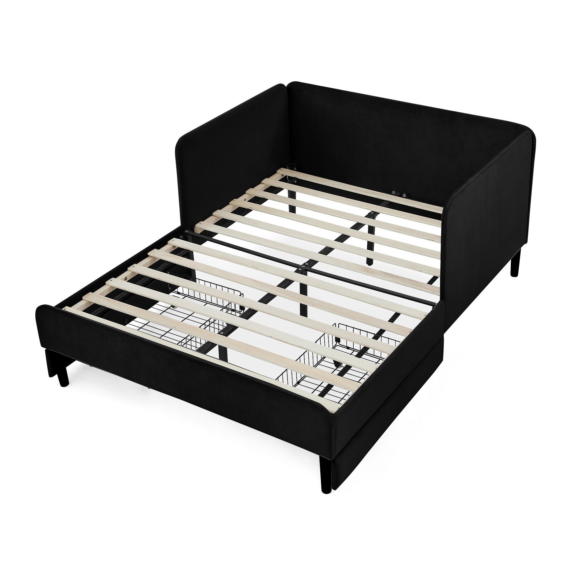 AENKYO Full Size Upholstered Daybed with Adjustable Backrest, Velvet Sofa Bed Frame with 2 Storage Drawers, Black