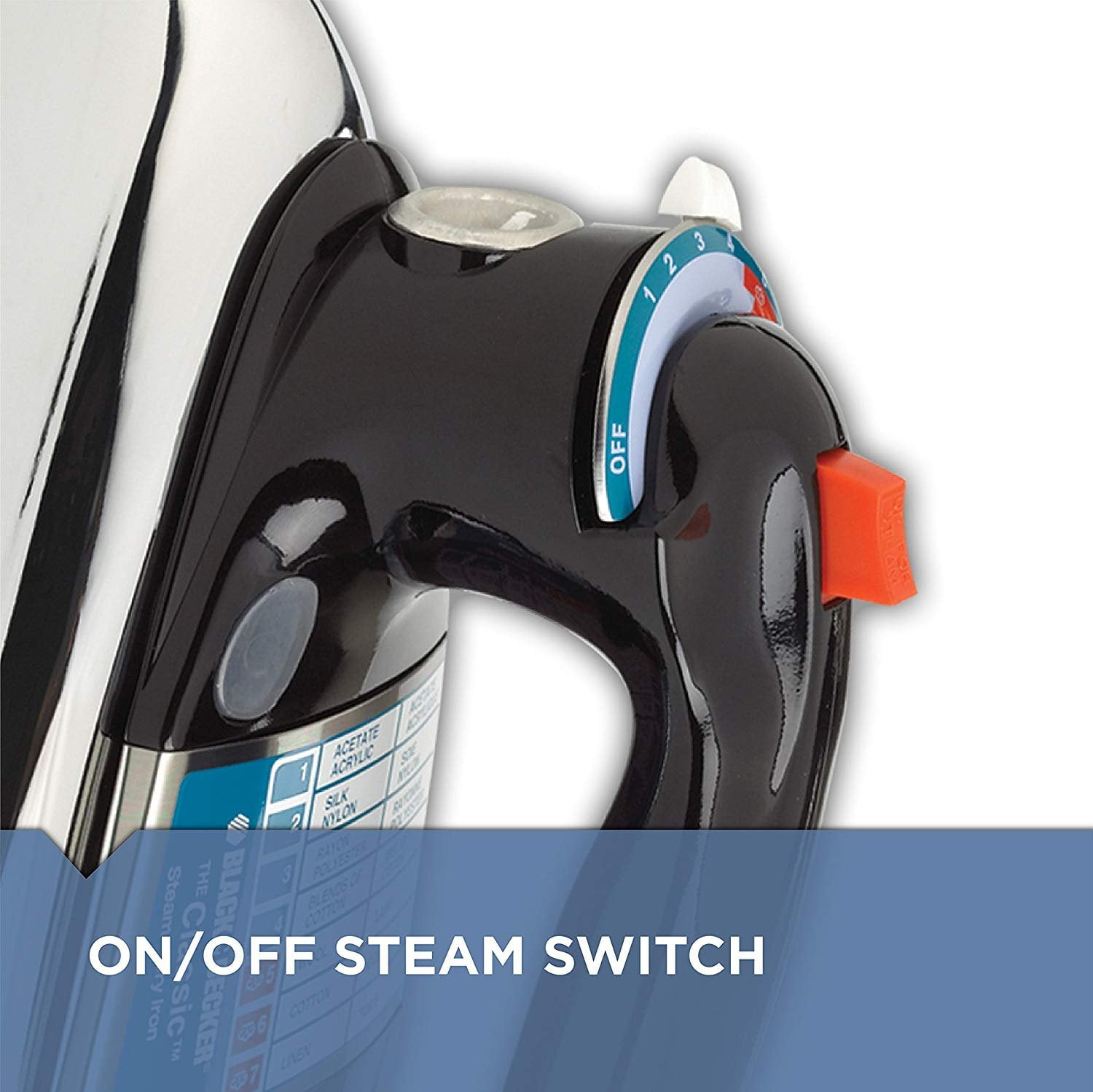 steam iron with on off switch