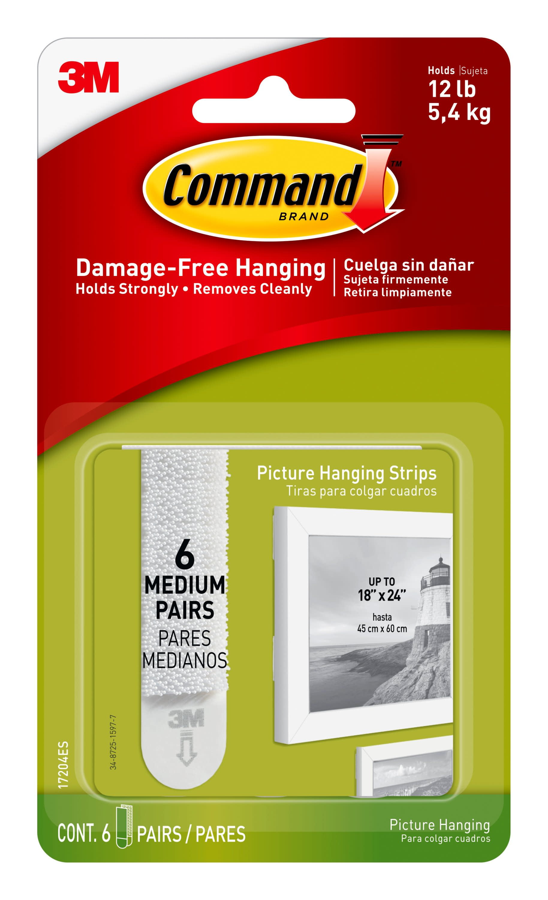 3M Command Brand Picture Hanging Strips*6 Med Pairs*Holds 12lbs*No Damage Wall