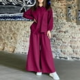 thumbnail image 2 of Womens 2 Piece Outfits Fall Petite Linen Pants Set for Women Women‘s Solid Color V-neck+Pants Set Casual Home Two-piece Set Long Sleeved V-neck Pajamas Set, 2 of 6