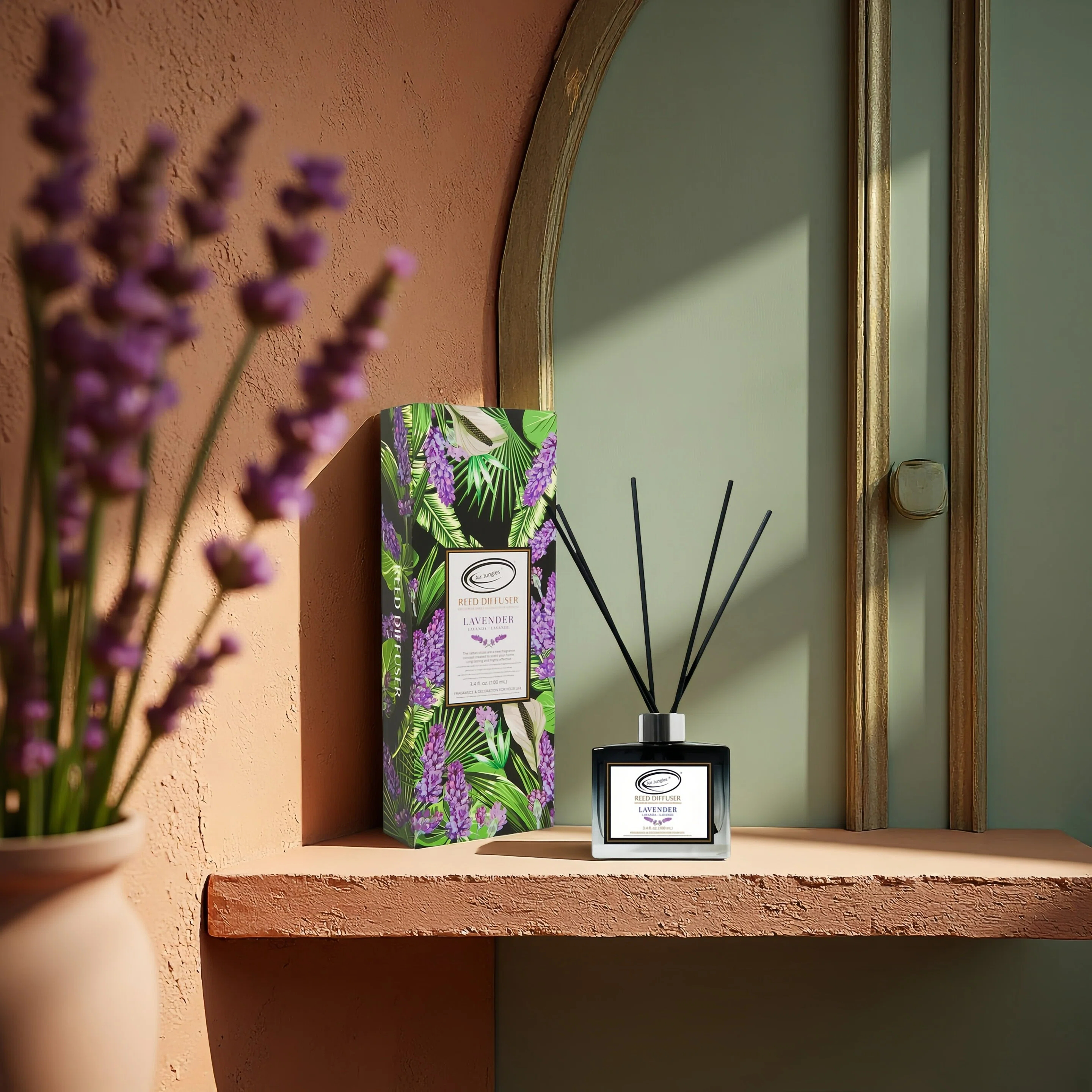 Air Jungles Lavender Reed Diffuser Set, 3.4 fl oz with Rattan Sticks photo 2