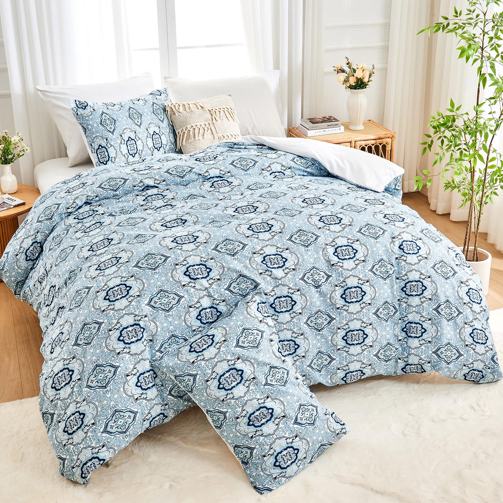 Hitime Queen Duvet Cover Set, Soft & Breathable Microfiber 3 Pieces Queen Bedding Sets, Pattern Queen Comfy Duvet Cover Set, with Zipper Closure (Queen)