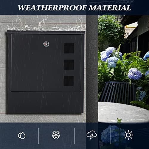 Locking Wall Mount Mailbox for Outside - Large Capacity Outdoor Mail Box with Key Lock for Home/Residential, Holds Newspapers/Magazines/Envelopes, 13 x 3.4 x 11.8 Inch, Black