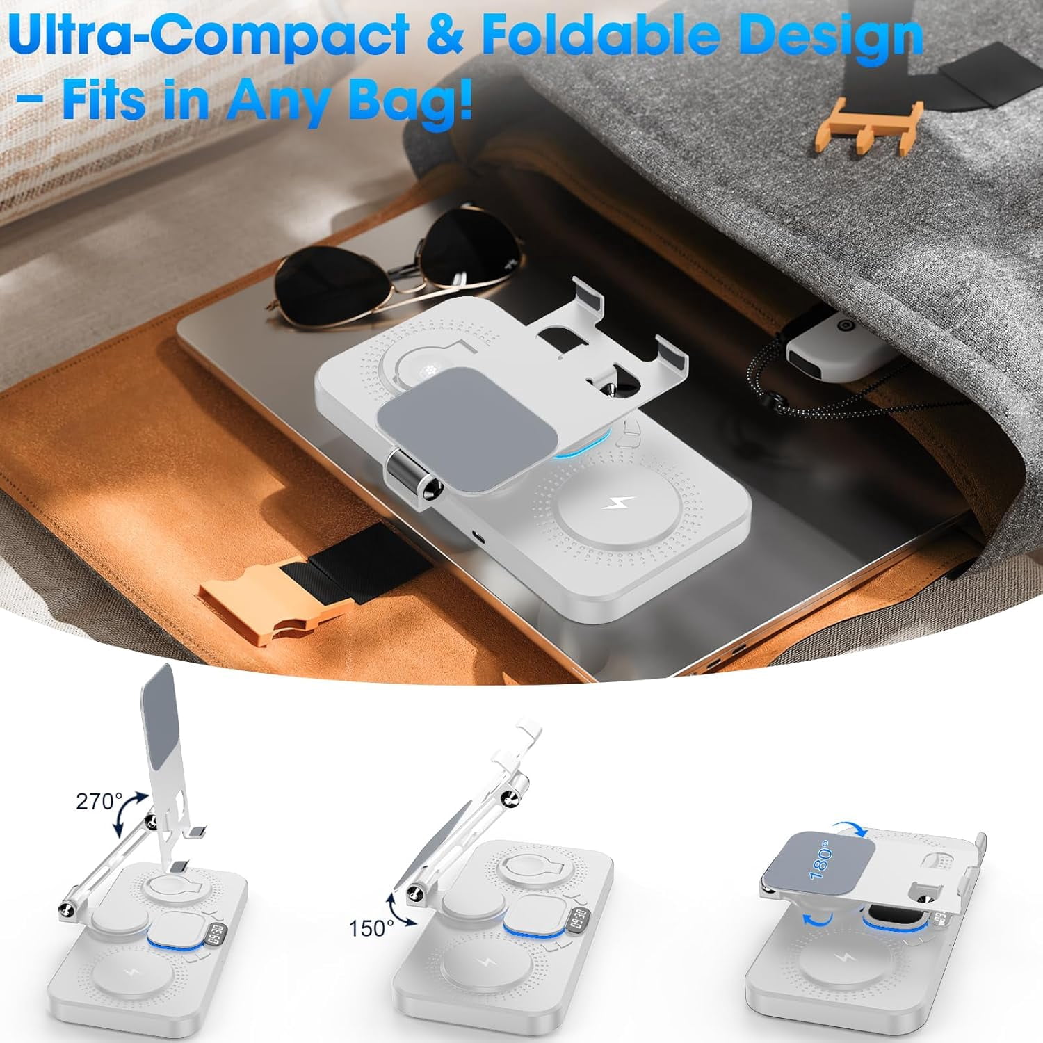 6 in 1 Wireless Charger for Apple Device, 30W Foldable Charging Station for ipad with Clock & 7 Color Ambient Light, Nightstand Wireless Charger for iPhone 16/15/14/iWatch Series/AirPods 4/3(Black)