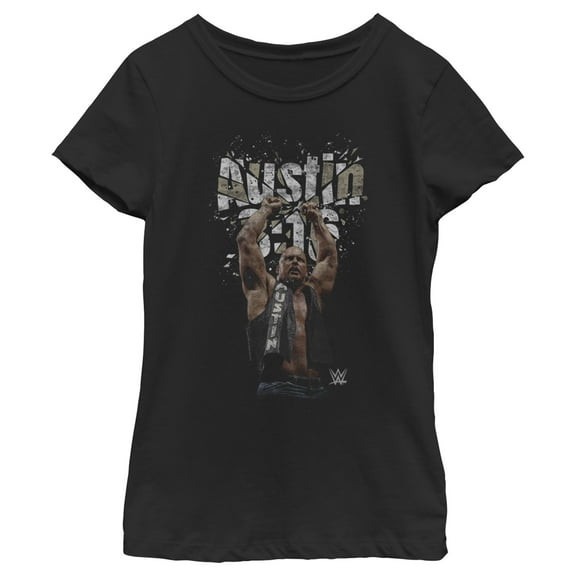 Girl's WWE Stone Cold Steve Austin 3:16 Shattered Glass Graphic Tee Black Small
