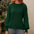 thumbnail image 4 of UJNDER Crewneck Long Sleeve Puff Sleeve Sweater for Women Casual Loose Knitted Pullover Green L, 4 of 9