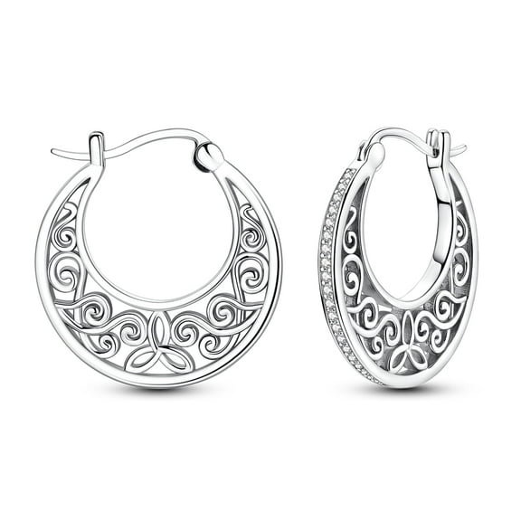 NARMO Original 925 Sterling Silver Shining retro patterns Hoop Earrings 5A Zircon for Women Jewelry Making