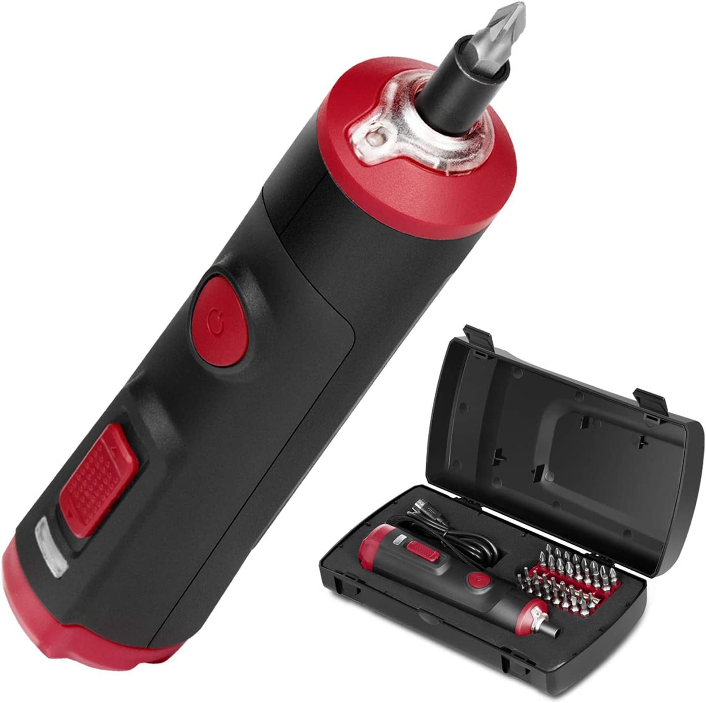 Eastvolt 4V Cordless Mini Electric Screwdriver 1500mAh USB Rechargable Battery 32 Pieces 1 4 in Hex Screwdriver Bits 1 Piece Extension Holder and