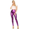 thumbnail image 2 of Sakkas Shiny Liquid Metallic High Waist Stretch Leggings - Made in USA - Purple - 3X, 2 of 8