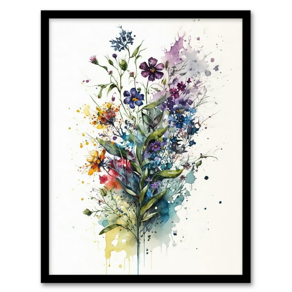 Wildflower Bouquet Bright Watercolour Painting Spring Flower Blooms Artwork Art Print Framed Poster Wall Decor 12x16 inch