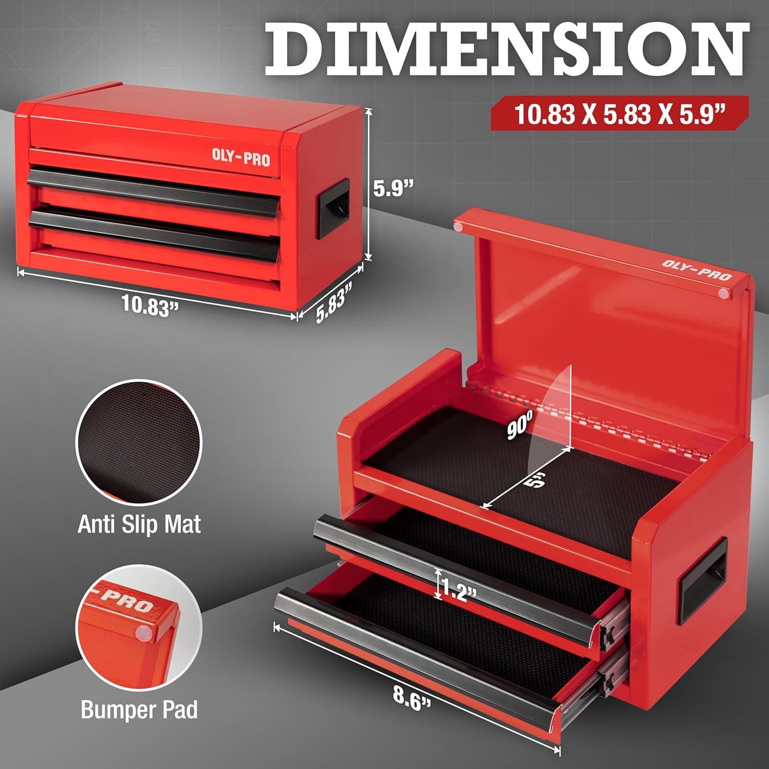 OLY-PRO Mini Tool Box With Drawers, Steel Tool Storage Cabinet with Top Organizer and Ball-Bearing Slides, Portable  Small Toolbox for Garage,  Red
