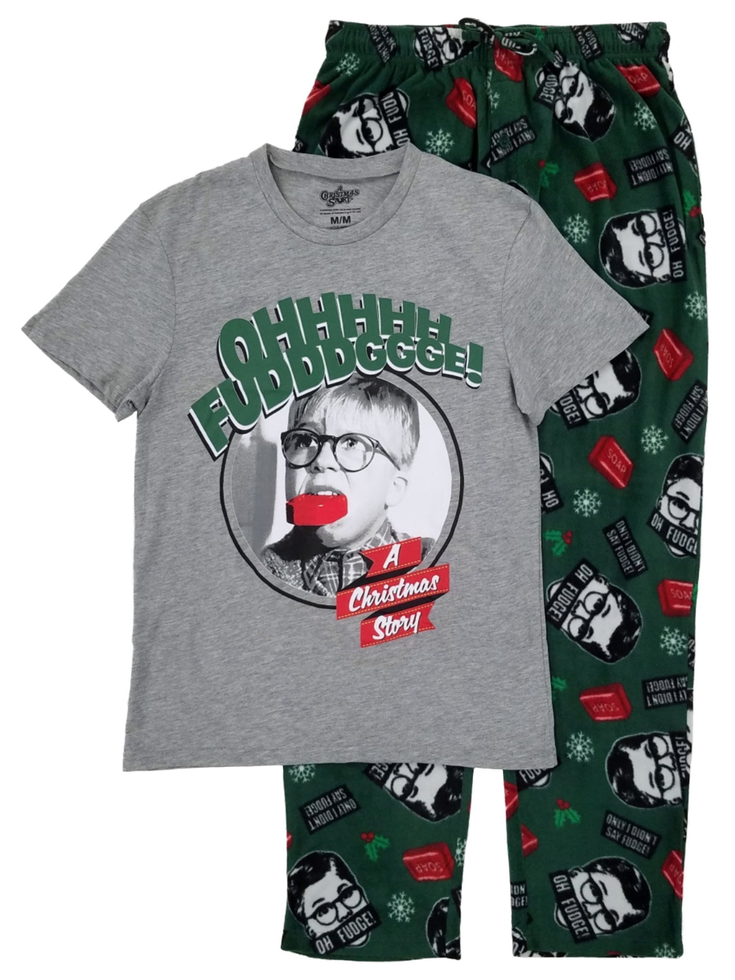 A Christmas Story Mens 2PC Gray & Green Ralphie Oh Fudge Sleepwear Pajama Set M - Walmart.com