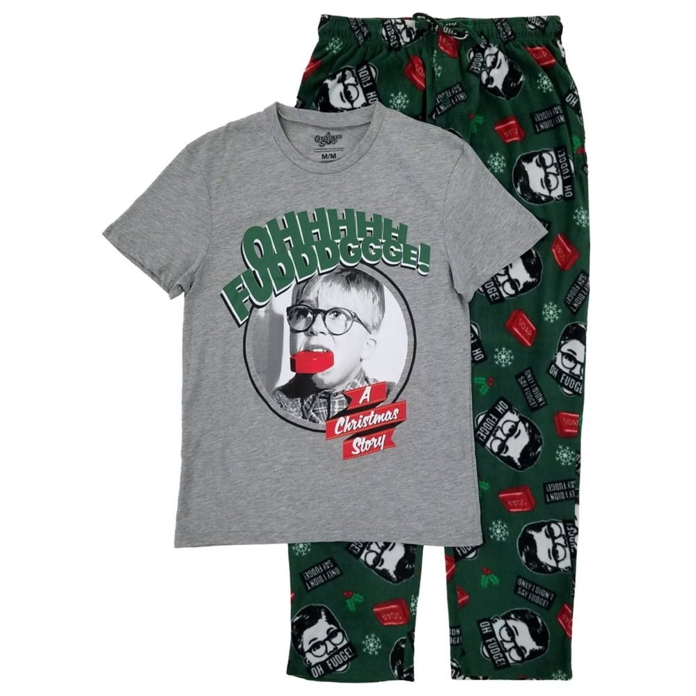 A christmas story ralphie men's pajama sleep set (size medium) new! A Christmas Story - A Christmas Story Mens 2PC Gray & Green Ralphie Oh Fudge Sleepwear Pajama