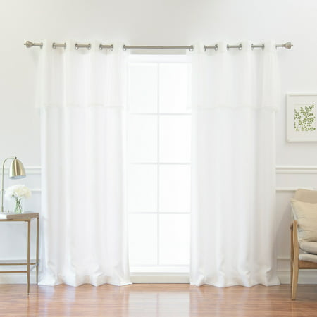 Best Home Fashion Mix and Match Solid Blackout and Sheer Dotted Valance Grommet 4 Piece Curtain