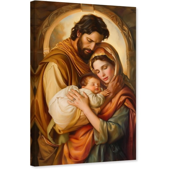 ZHONGYUTONG Holy Family Wall Art Catholic Canvas Jesus and Virgin Mary Picture Christian Painting Print for Living Room Decor Framed (12.00" x 18.00")